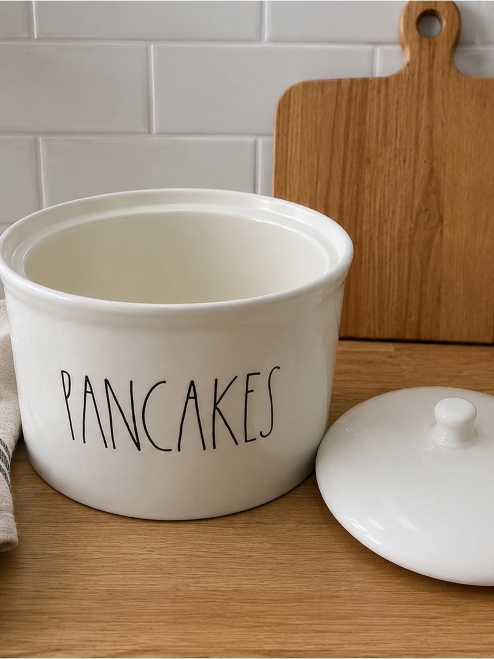 Rae Dunn White Pancakes Ceramic Storage Canister with Lid